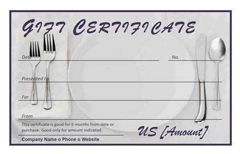 free printable restaurant gift certificate template